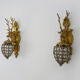 Pair of vintage wall lamps with pearl deer head and glass grapevines