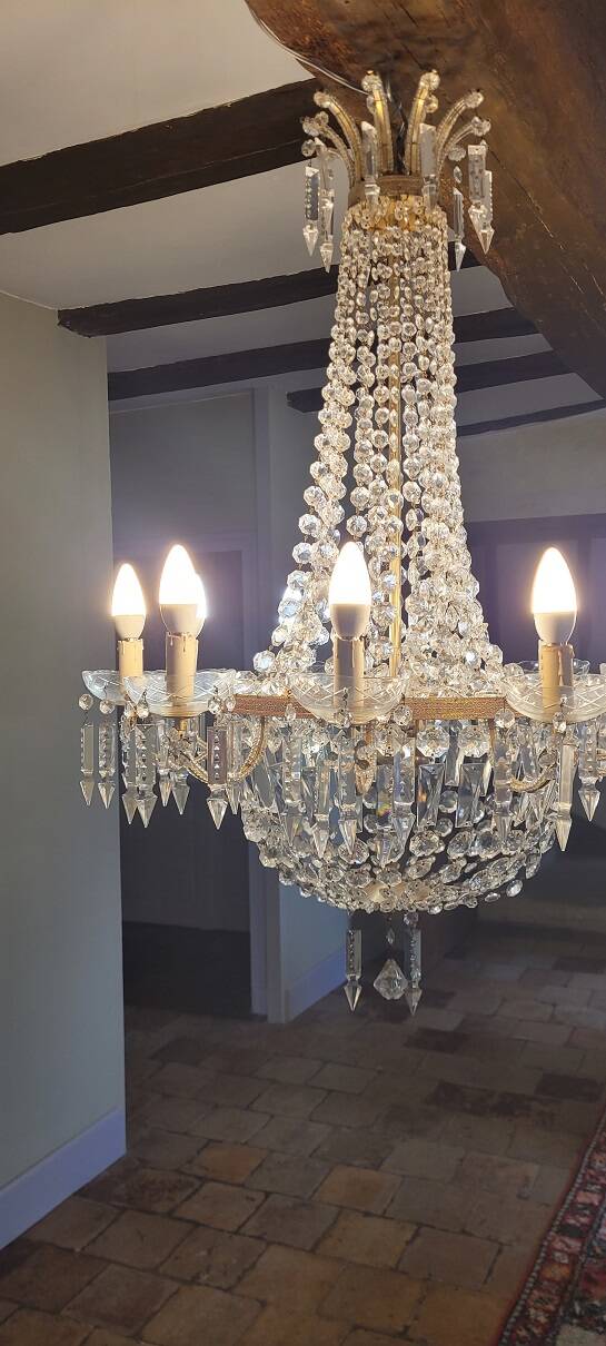 Lustre à corbeille , cristal | Selency