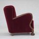 1950s, Danish relax armchair, cherry-red furniture velour, dark beech wood.