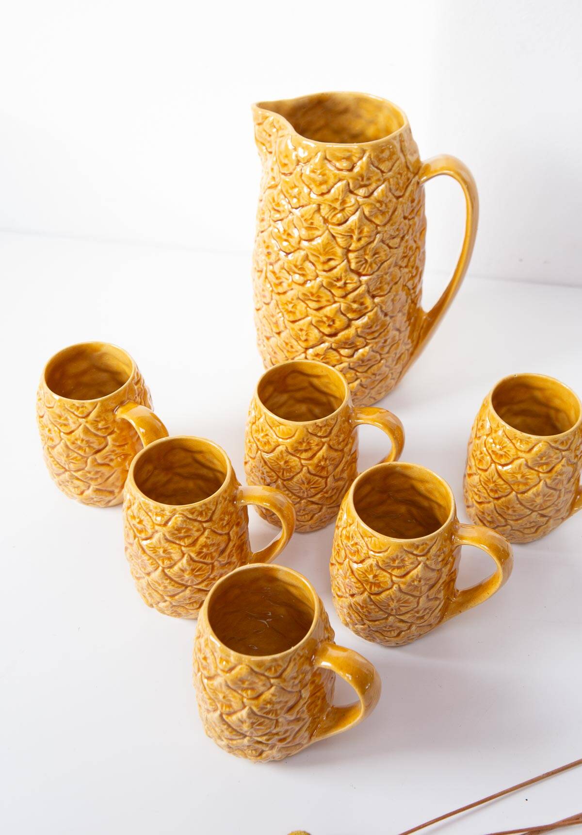 Orangeade service for 6 in Portuguese earthenware Kerangol "Pineapple"