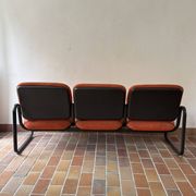 Strafor 3-seater bench, orange wool and sled base, 1970s.