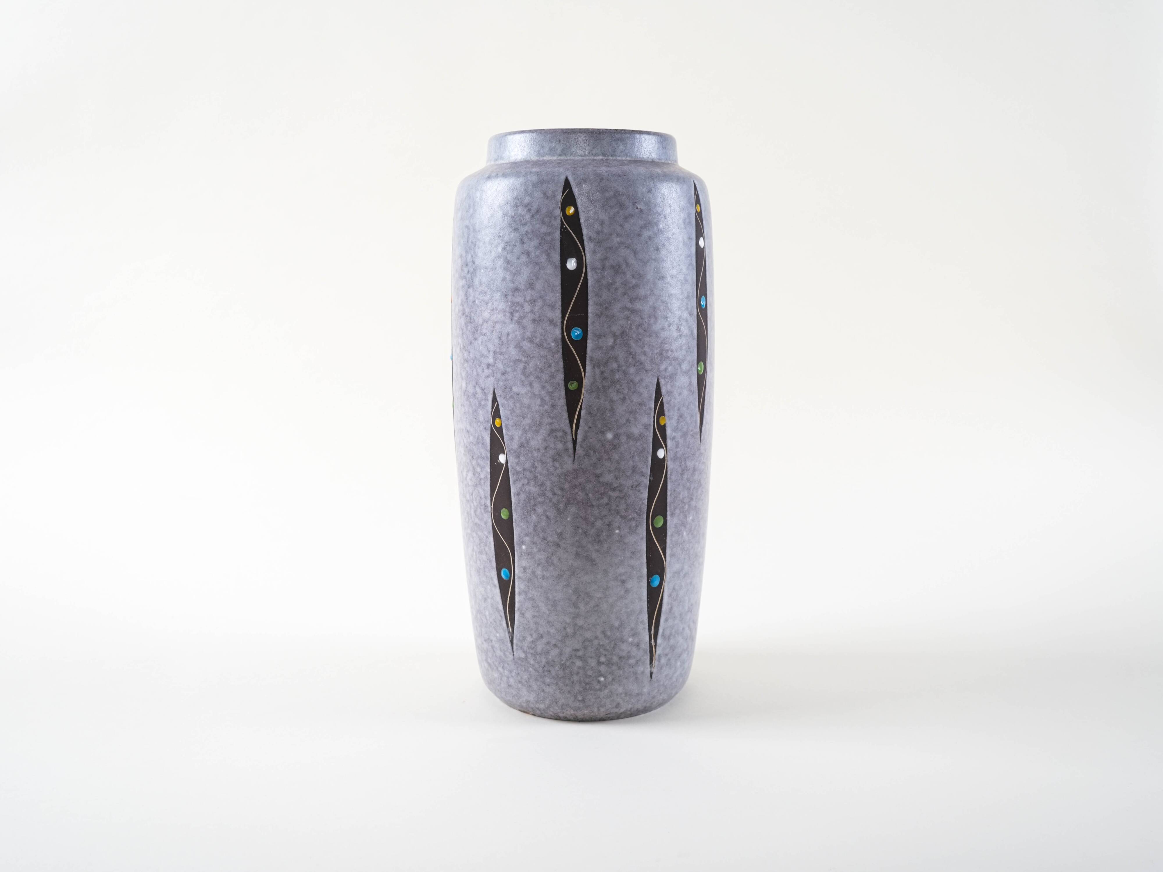Vase en céramique grise, design allemand, années 1960, fabriqué en Allemagne de l'Ouest.