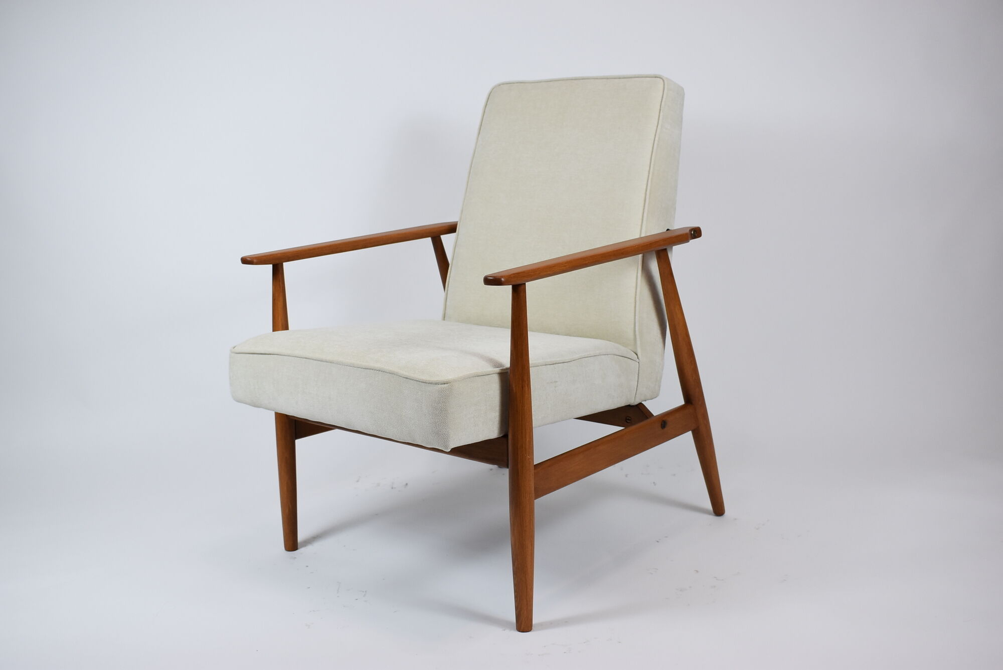 Vintage original armchair "Fox" designed by H. Lis 1970s, beige fabric, fully renovated