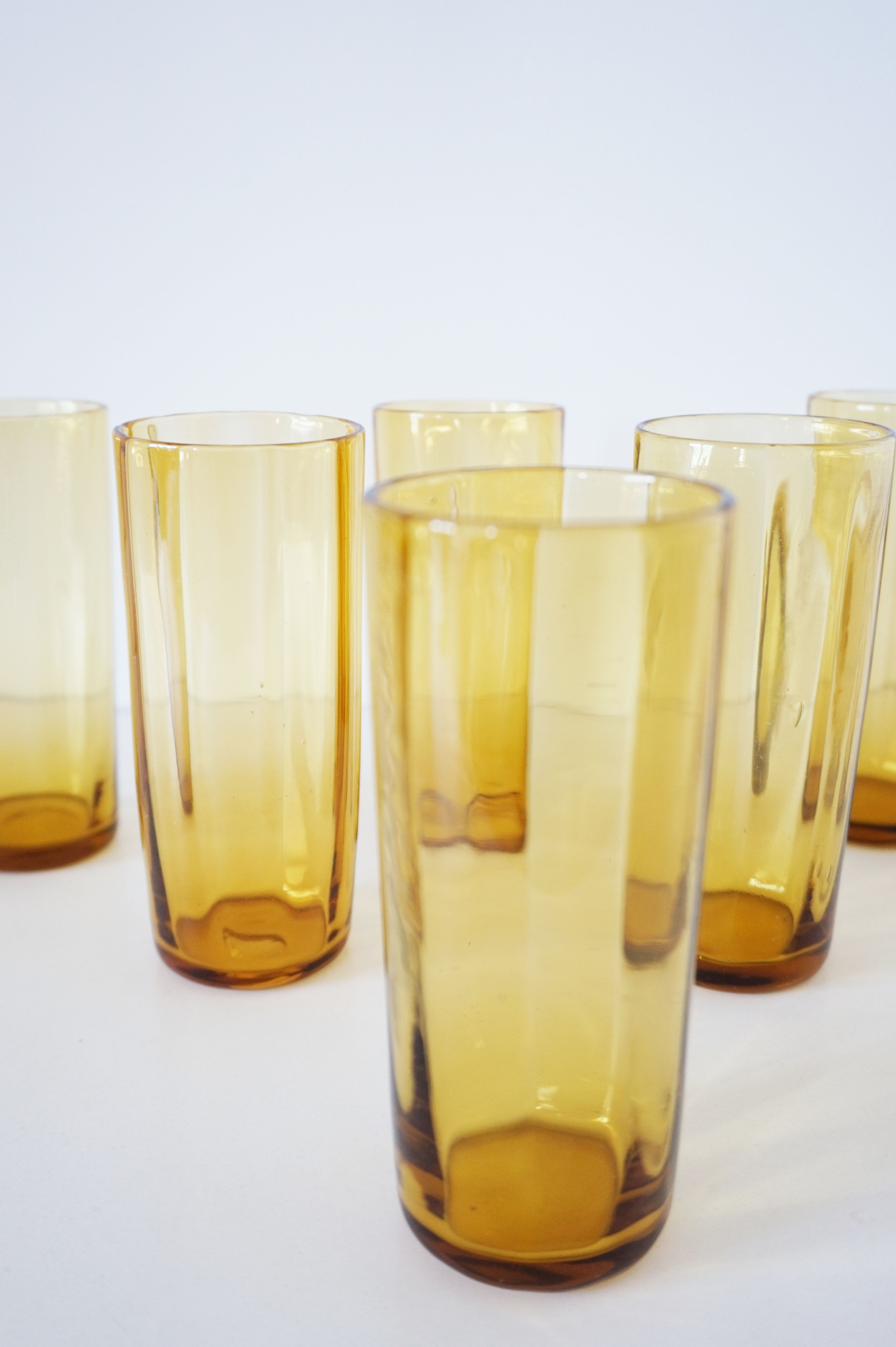 6 amber glass water glasses 1960