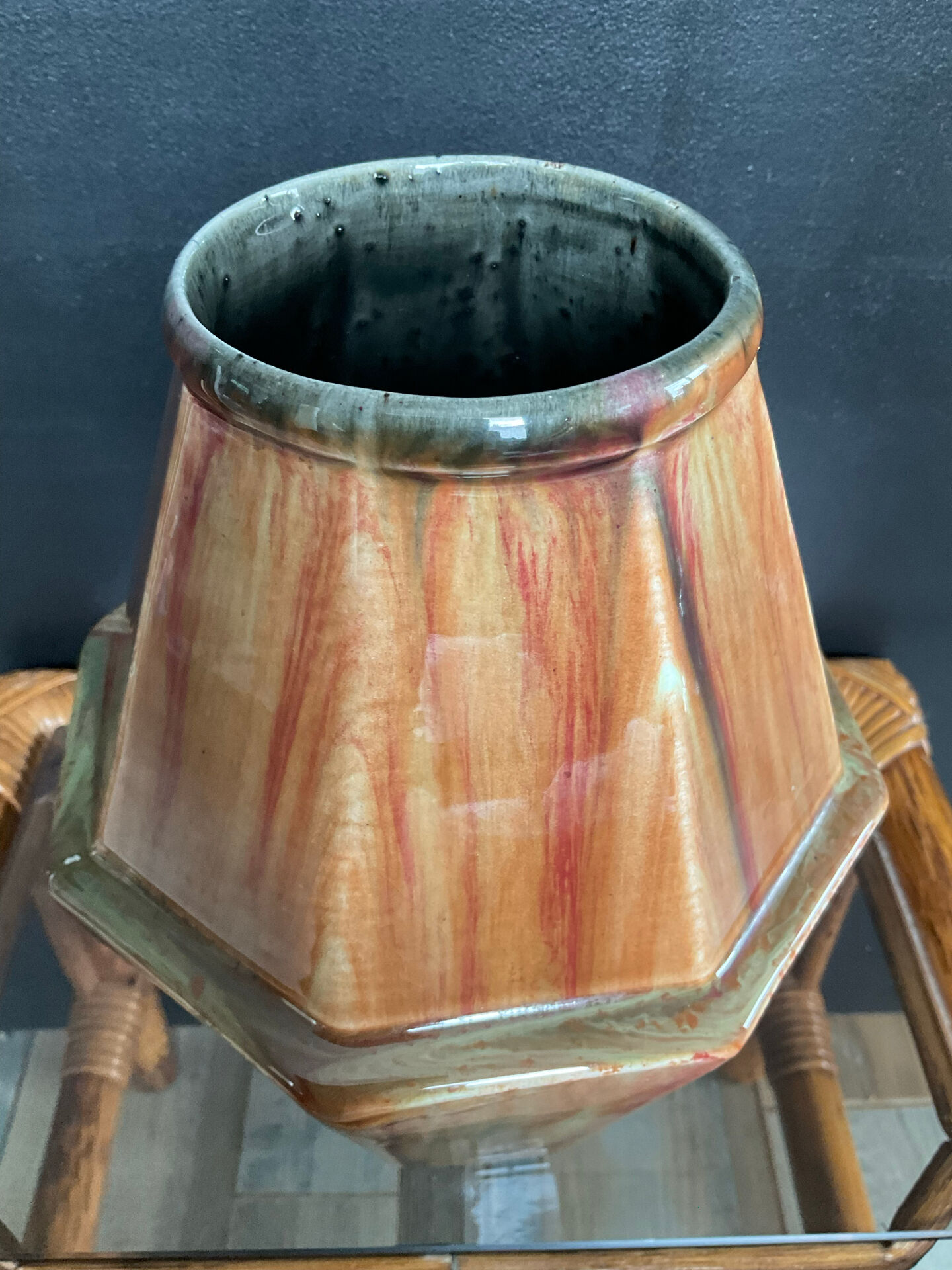 Vase Art Déco octogonal en grès émaillé