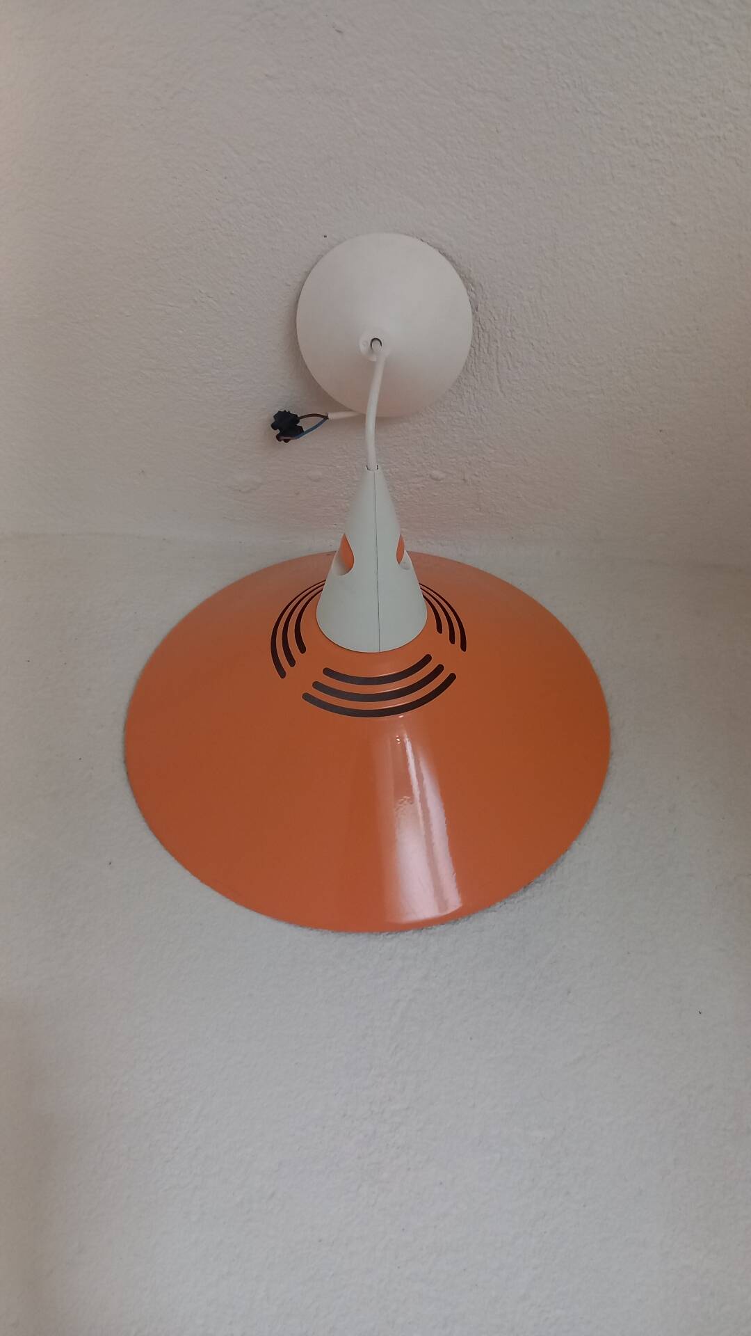Vintage orange metal pendant light in Memphis style – 1980s