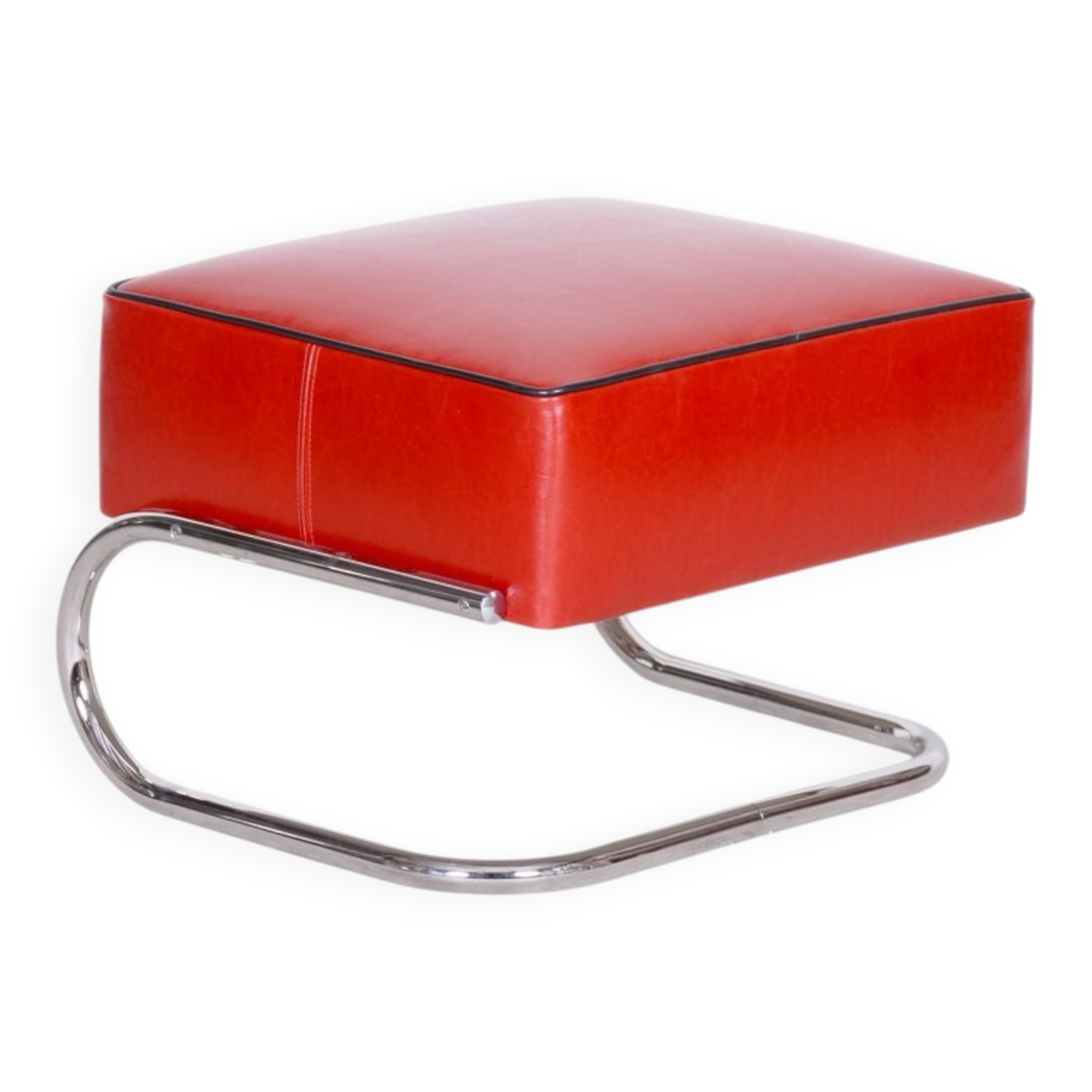 Bauhaus Stool in Chrome and Leather attributed to R. Slezák, Czech, 1930s