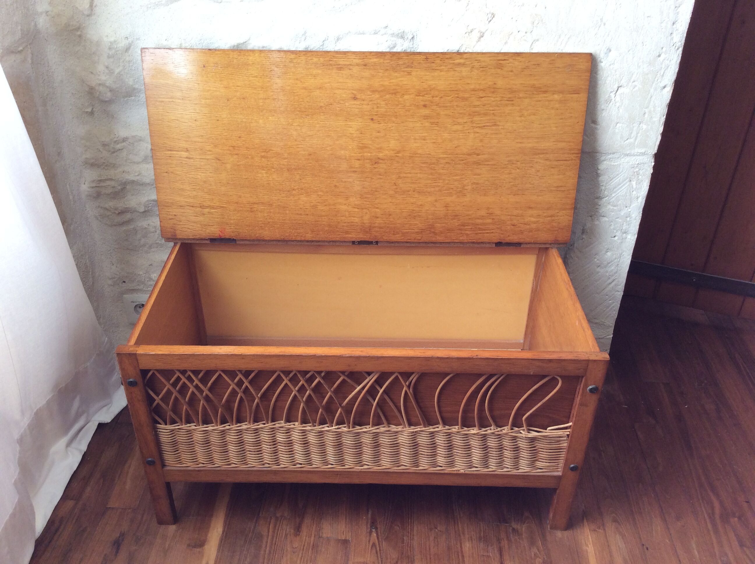 Vintage toy box wood and rattan