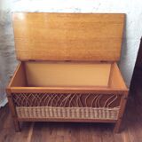 Vintage toy box wood and rattan