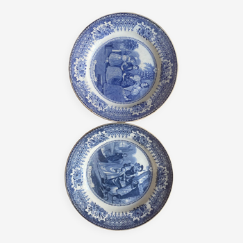 Creil Montereau - duo of blue plates