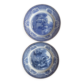 Creil Montereau - duo of blue plates