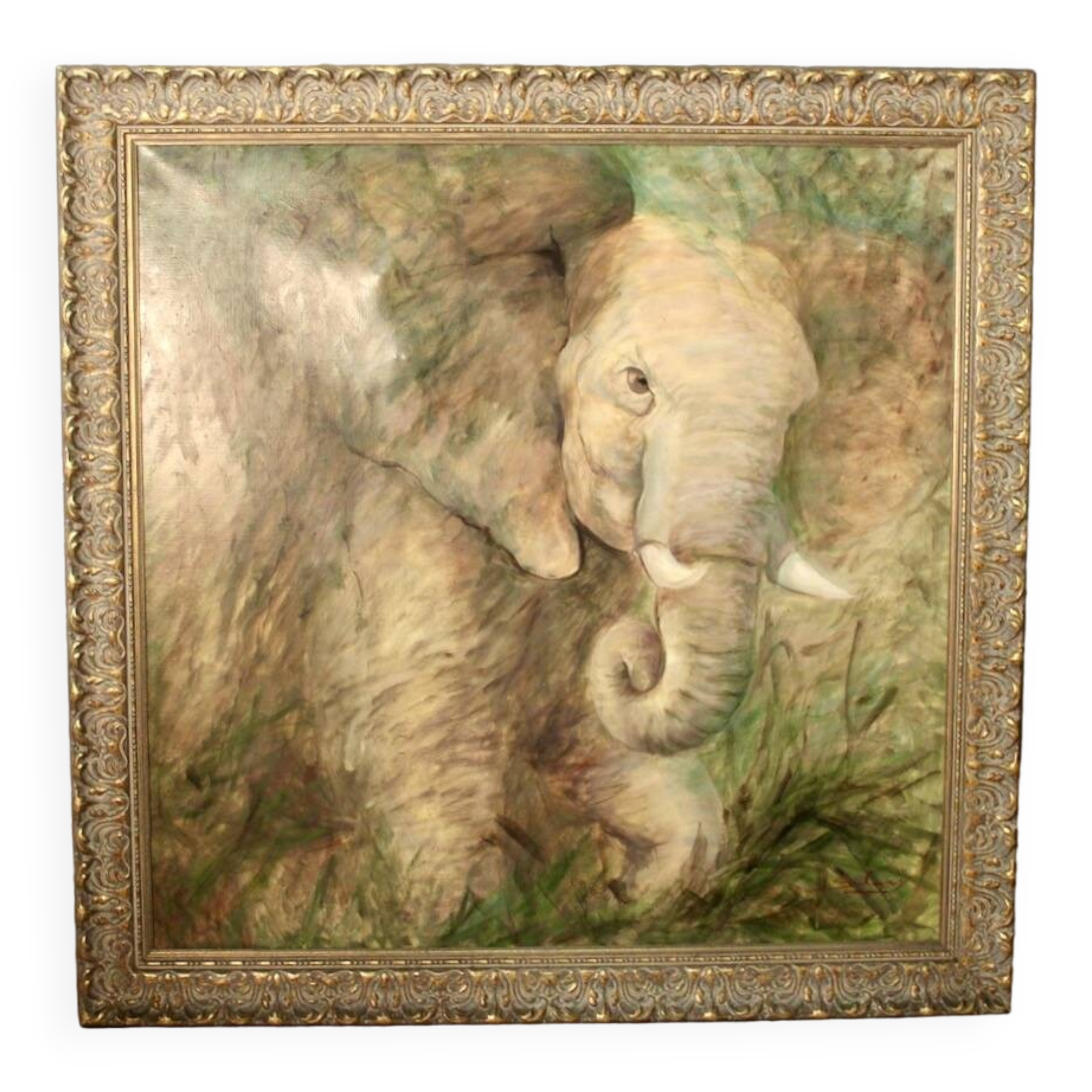 Large Oil on Canvas Elephant