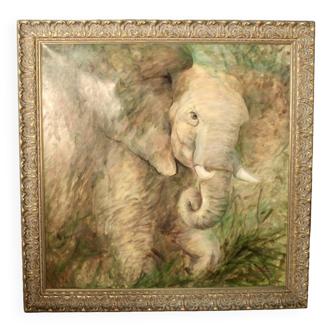 Grande Huile sur Toile Eléphant
