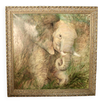 Large Oil on Canvas Elephant