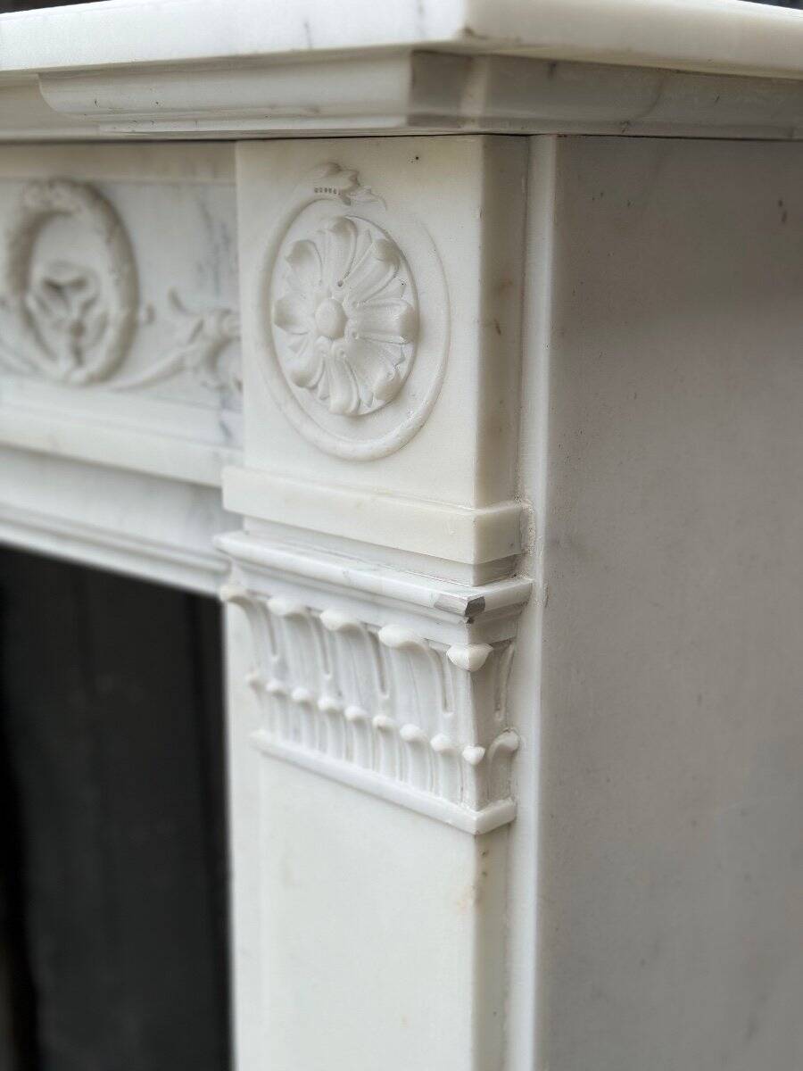 Louis XVI Style Fireplace In Carrara Marble Circa 1880