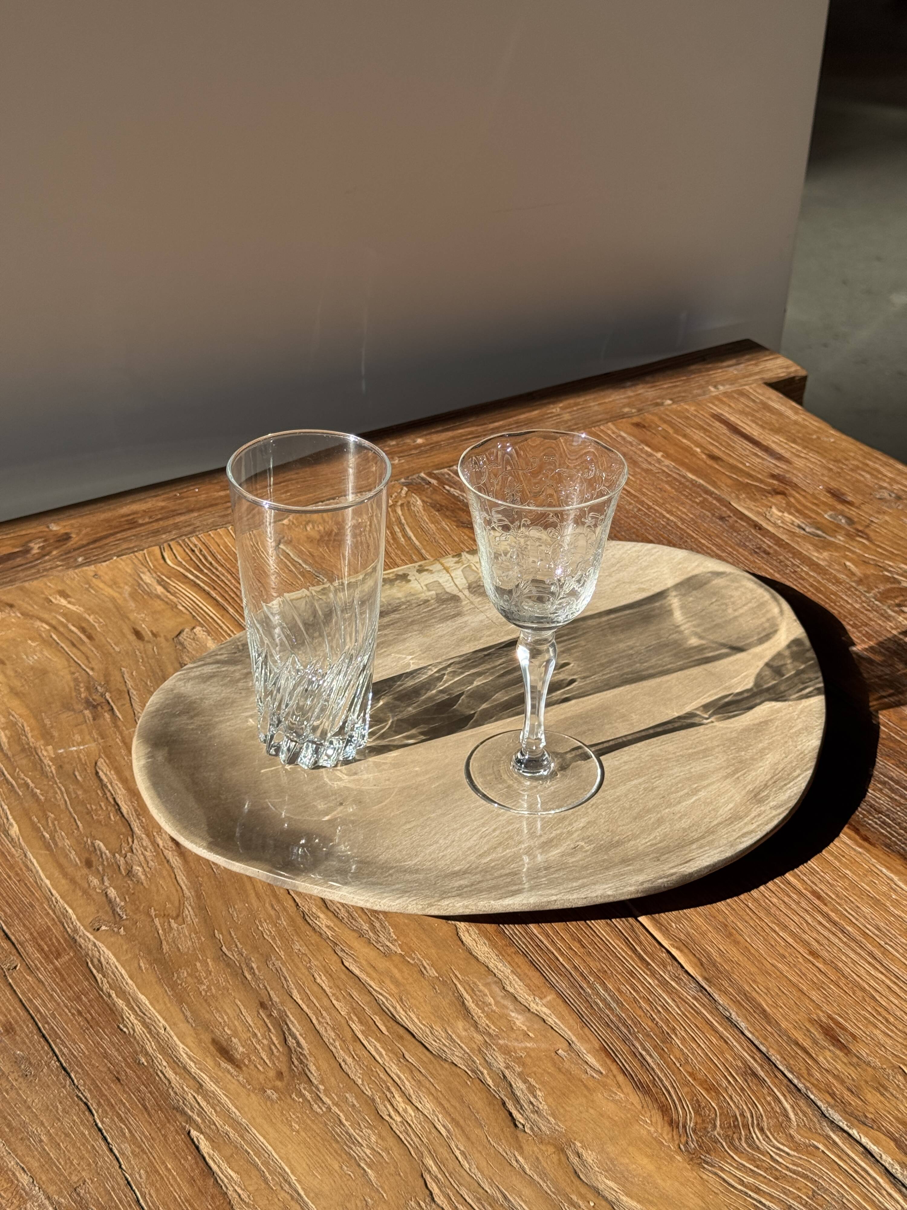 Large oval beige petrified wood dish or bowl D36x28 -3783