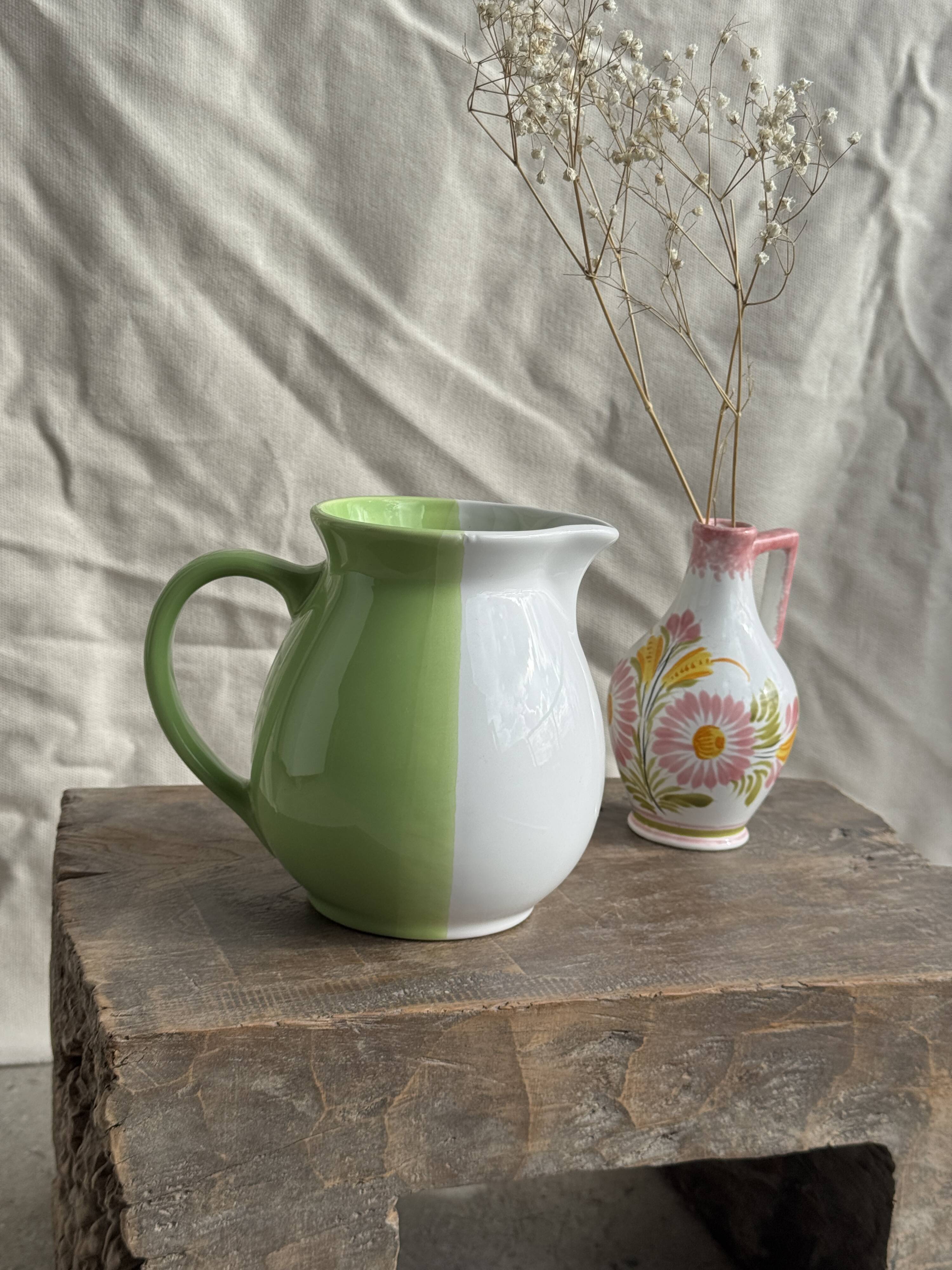 Mini vase with stylised flowers in green and yellow roses, H15.5.