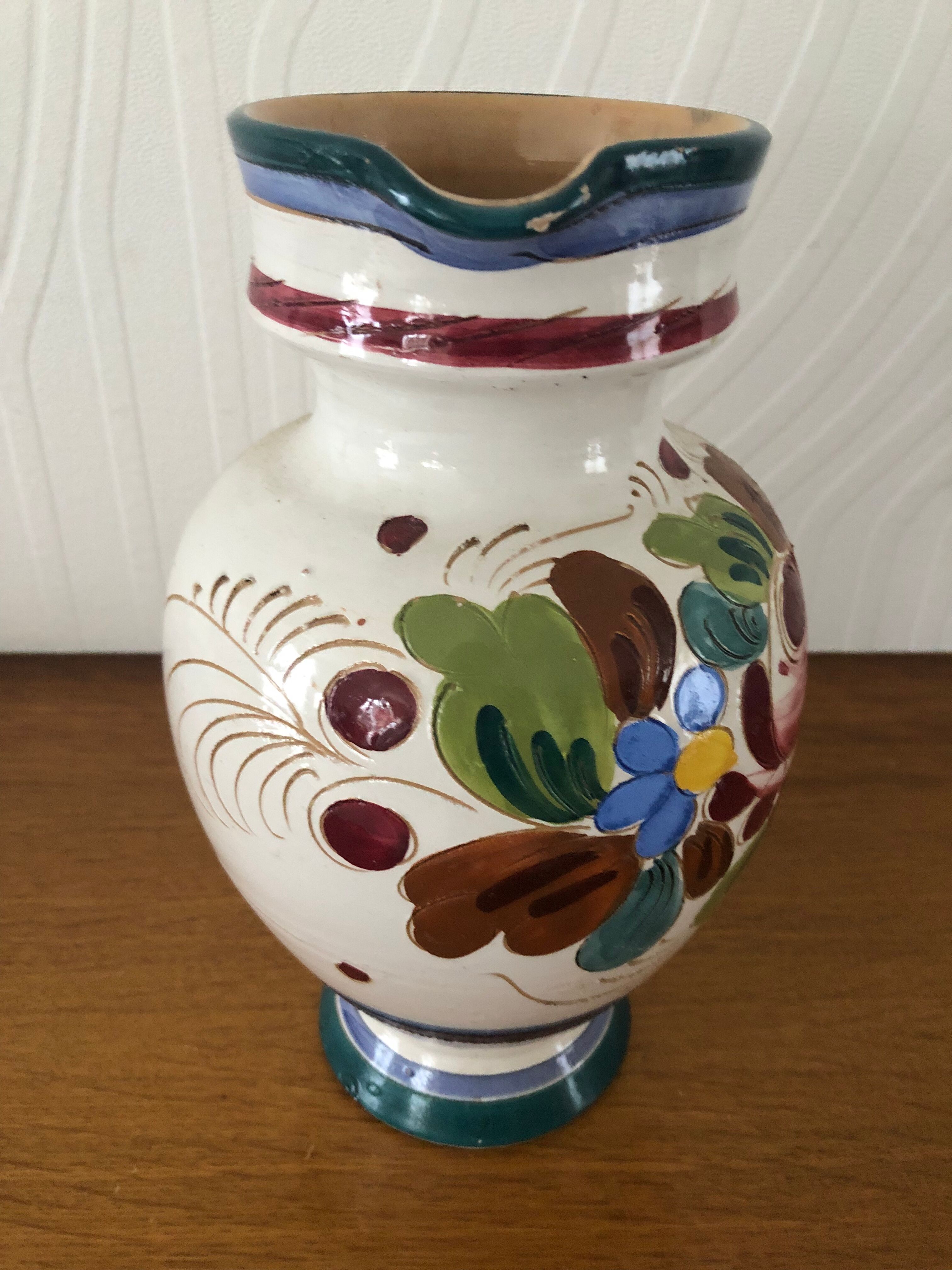 Italian majolica ceramic pitcher / jug signed