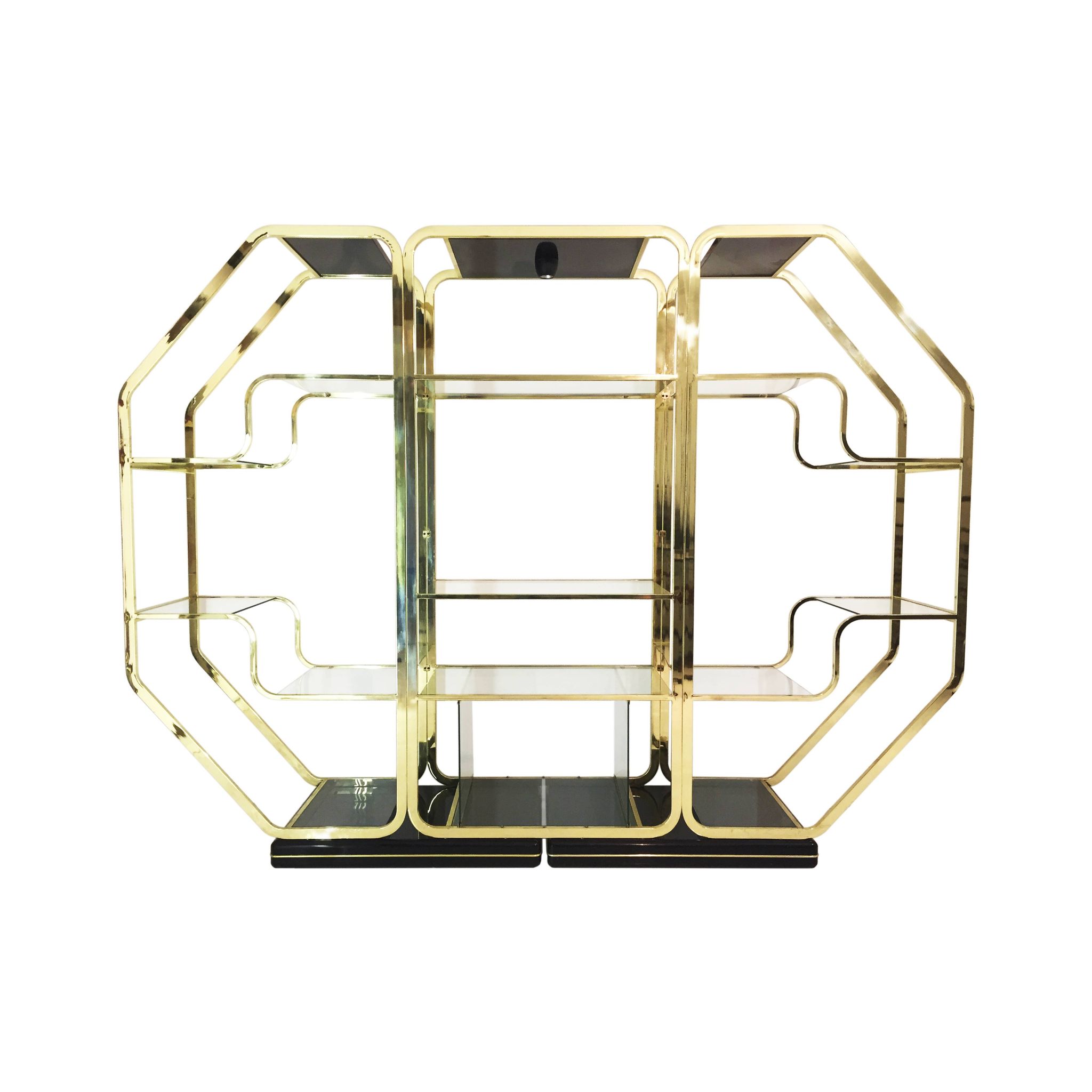 Brass Glass Octagonal Etagere Hollywood Regency 70s Midcentury