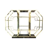 Laiton Verre Octogonal Etagere Hollywood Regency 70s Midcentury