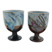 Pair of enameled stoneware mazagrans by Jean Claude Séris