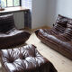 Set of 3 brown leather sofas "Togo" model designed by Michel Ducaroy 1973