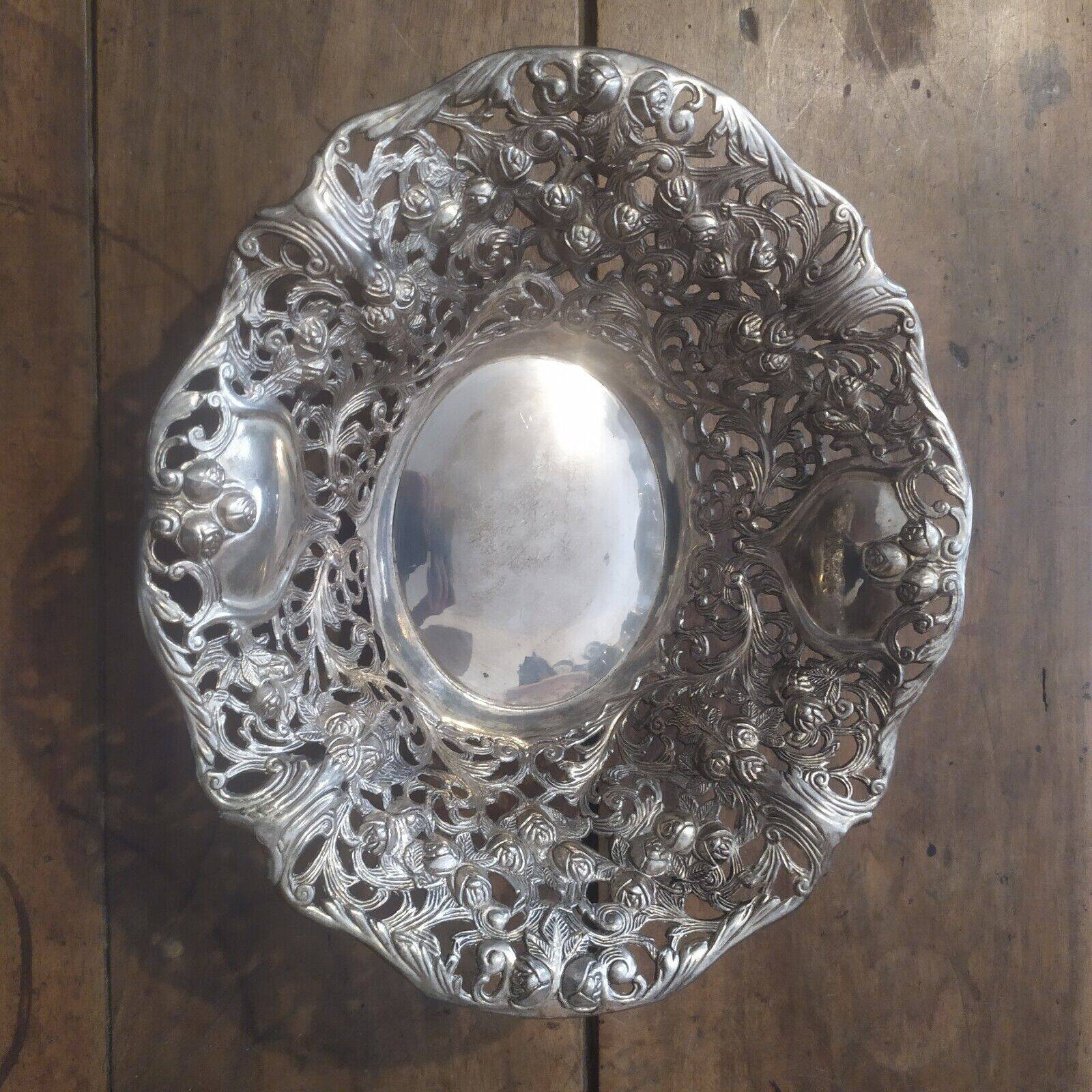 Art Nouveau style silver metal basket