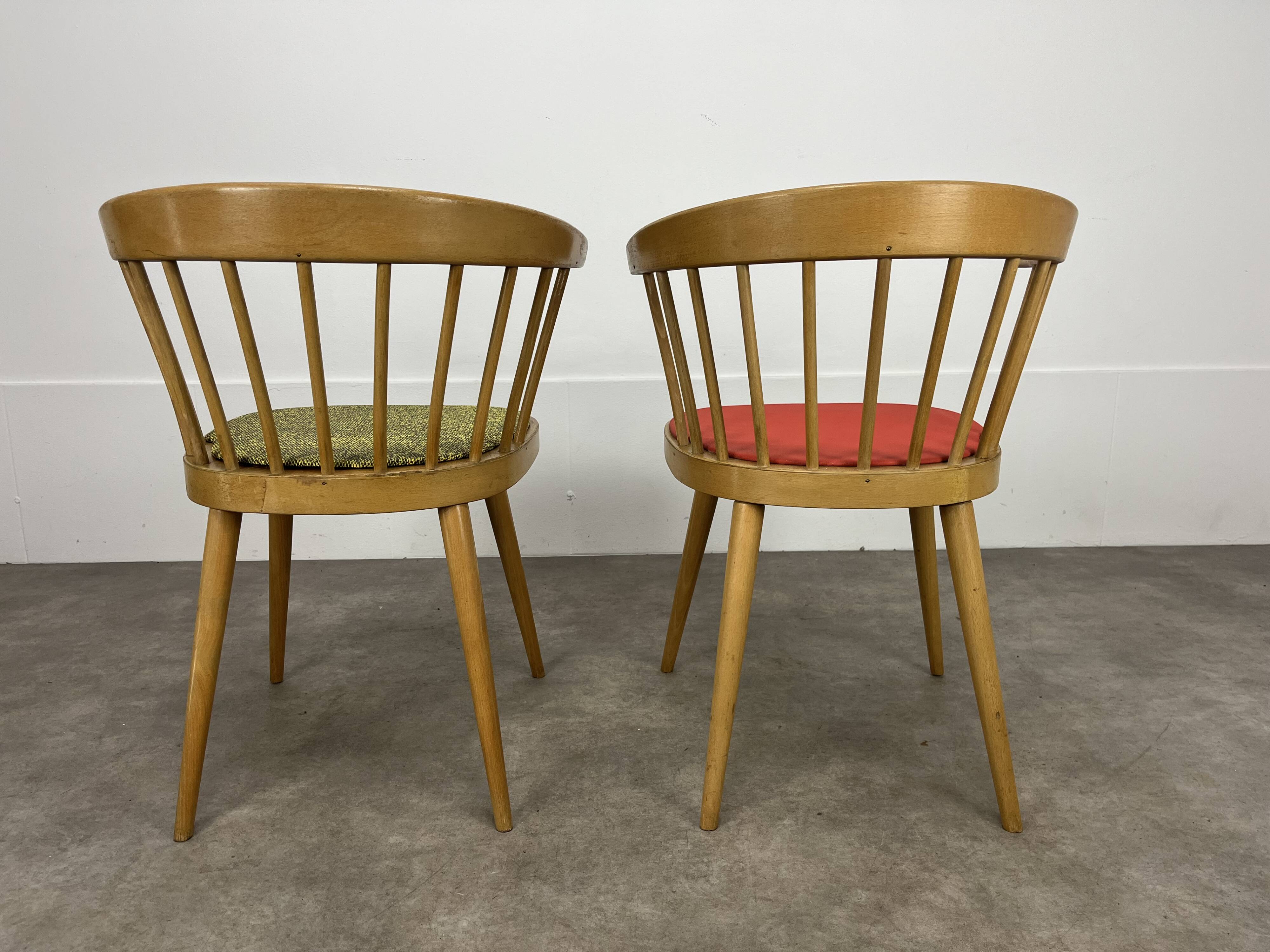 Pair of Baumann 740 office chairs, slatted models, 1960s