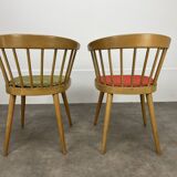 Pair of Baumann 740 office chairs, slatted models, 1960s
