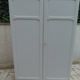 1950s wardrobe, 2 doors, one bar, 3 shelves, re-enchanted in pearl gray with waxed finish.