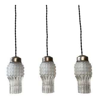 Lot 3 old molded glass pendant lamps 1960 vintage