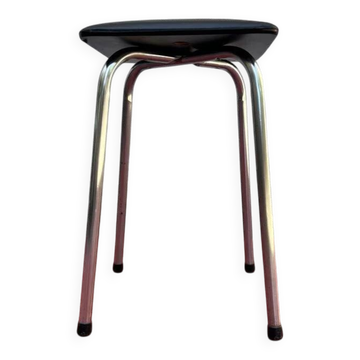 Vintage stool in black faux leather