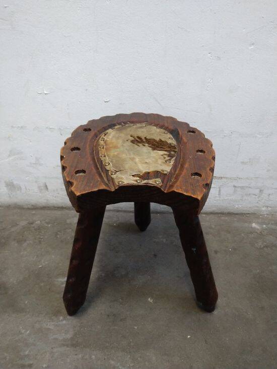 Vintage Spanish Wooden Chair and Stool from the 1970s