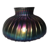 Vase with flat ribbed iridescent glass "peacock feather"