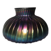Vase with flat ribbed iridescent glass "peacock feather"