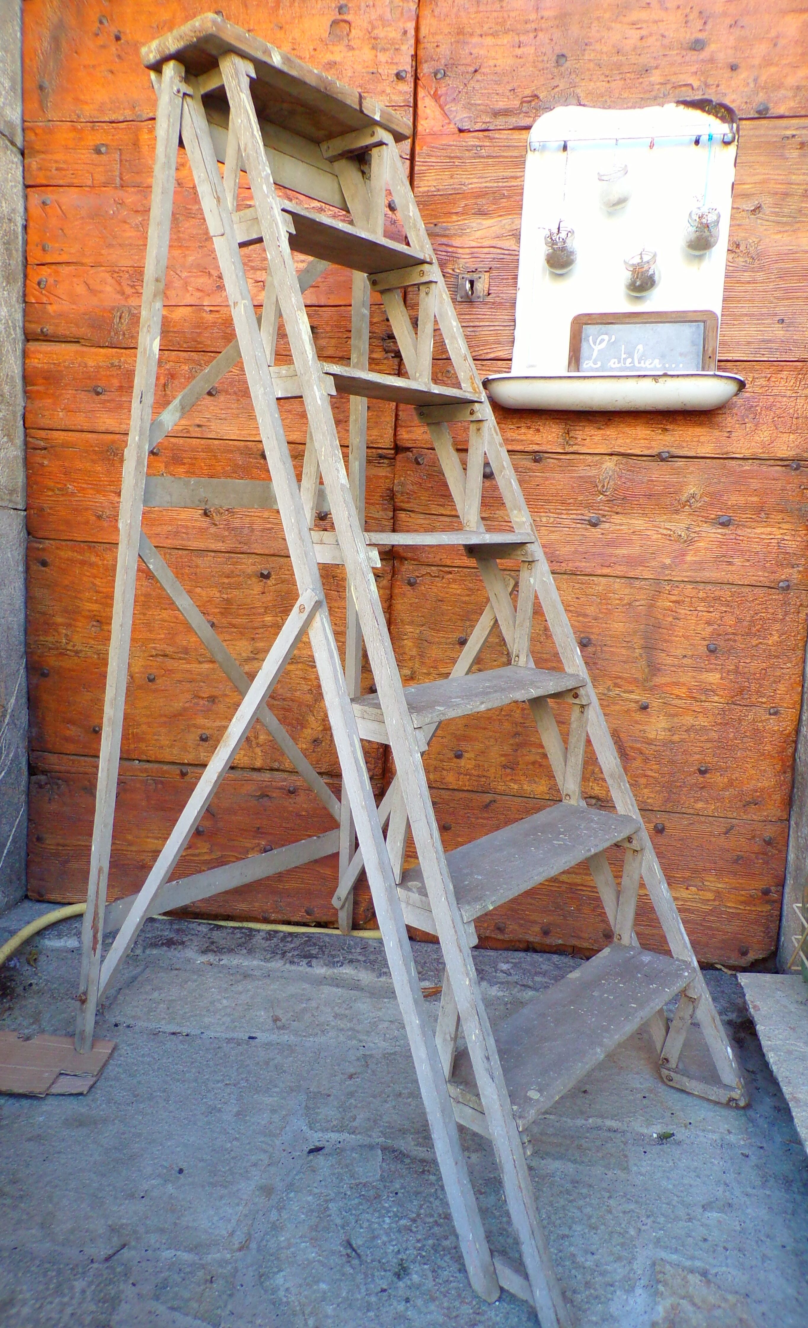 Ancient wooden stepladder