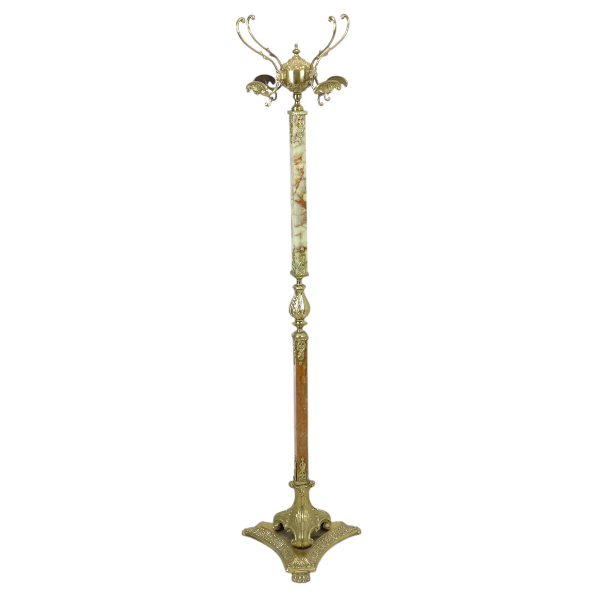 Porte-manteau Hollywood Regency en onyx et laiton, années 50, 167 cm