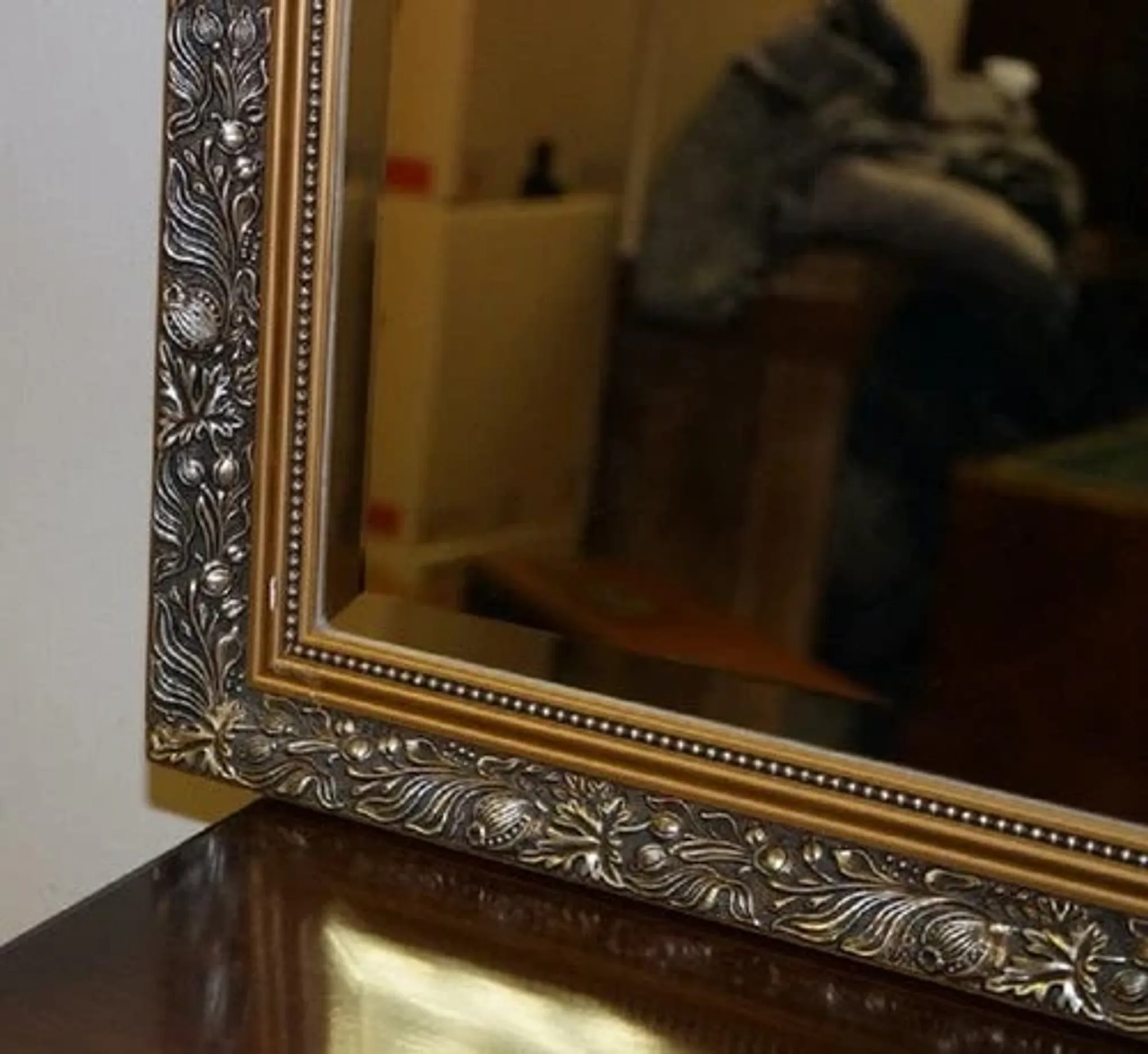 Vintage Bevelled Mirror in Silver and Gold, 1940s