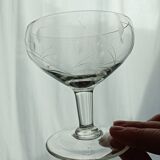 Lot de 5 coupes à champagne en verre gravé feuillage