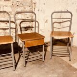 4 "Diana n° 325" designer chairs, 1950s boarding school chairs with drawers