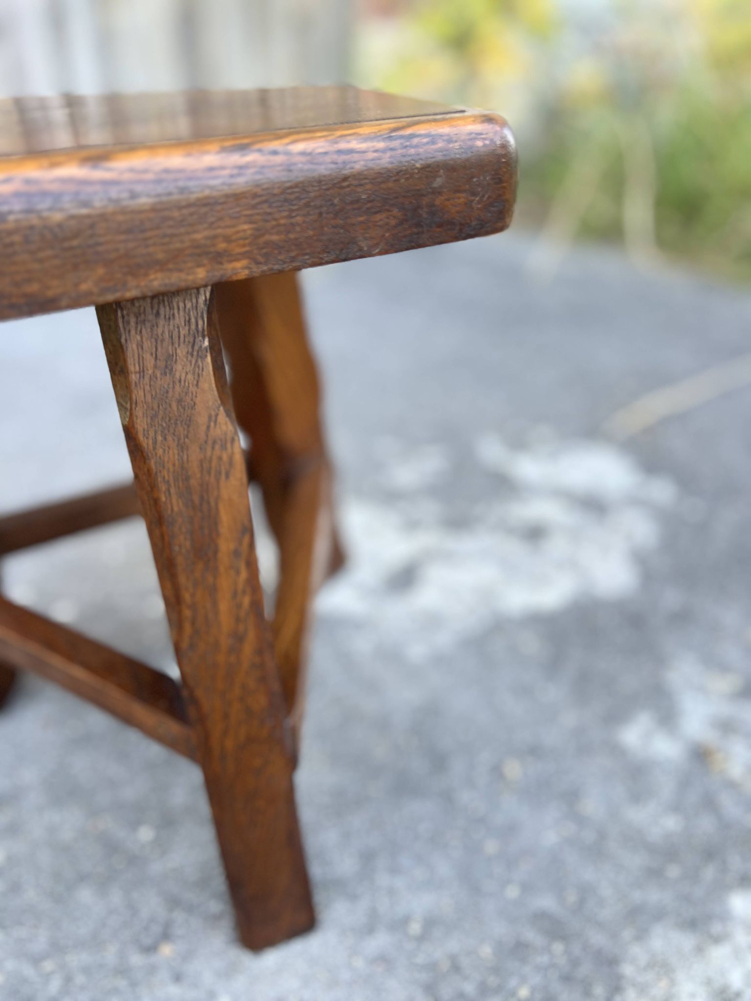 Vintage Brutalist Solid Wood Low Stool