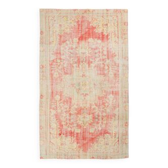 Tapis 5x8 rouge pâle et crème vintage, 153x256cm