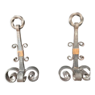 Pair of old forged andirons