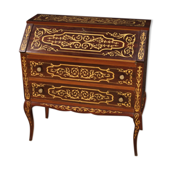 Italian bureau inlaid in palisander, maple, mahogany, fruitwood