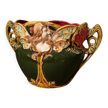 Cache-pot « Femme papillon » — Onnaing, vers 1900–1910