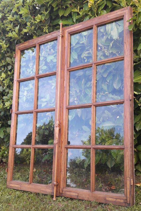 Lot of 4 oak windows H141xL112/117cm old small panes