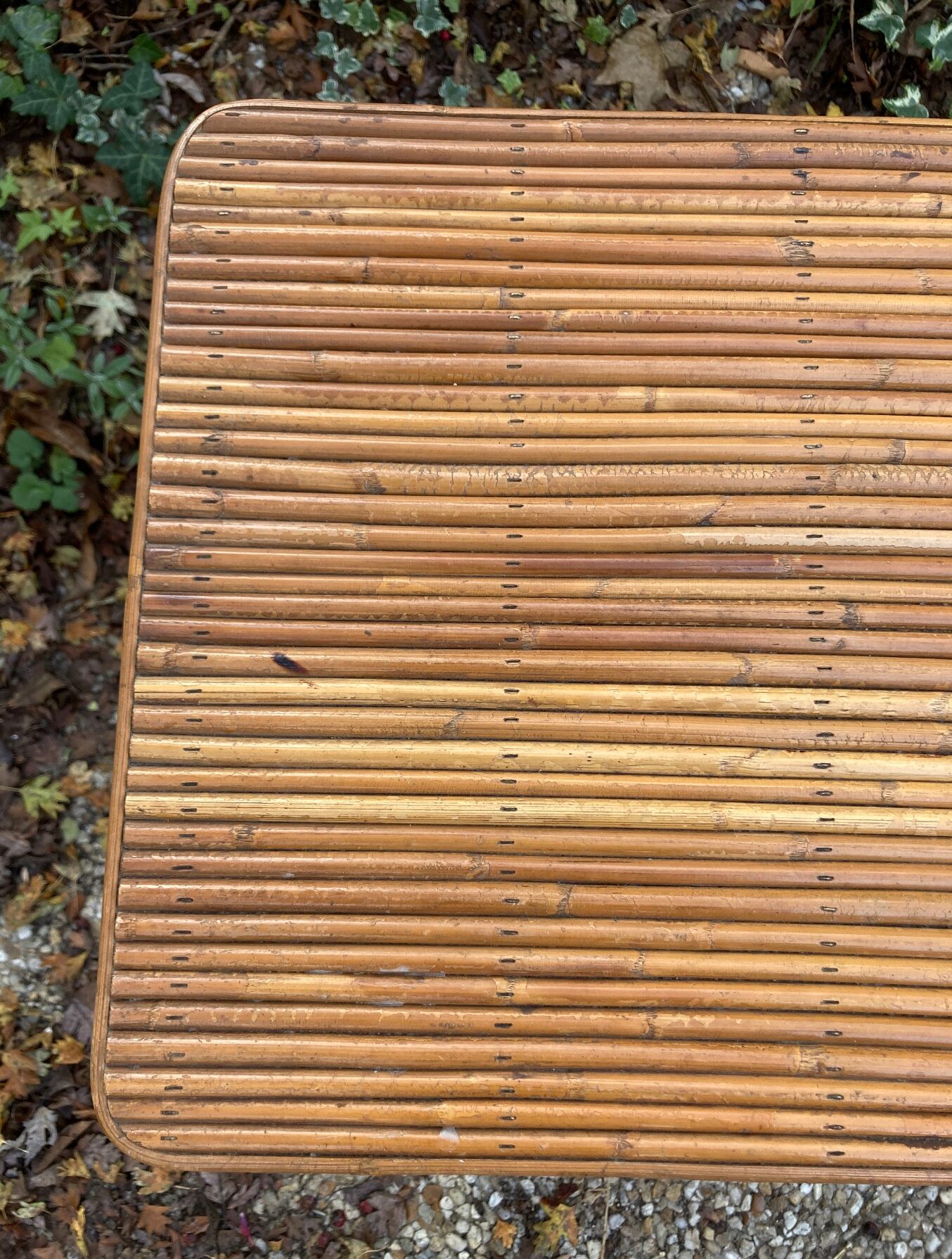 Vintage rattan magazine rack table