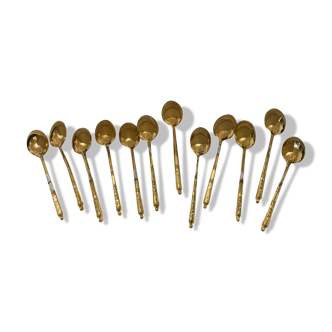 Box of 12 small silver-gilt mocha spoons