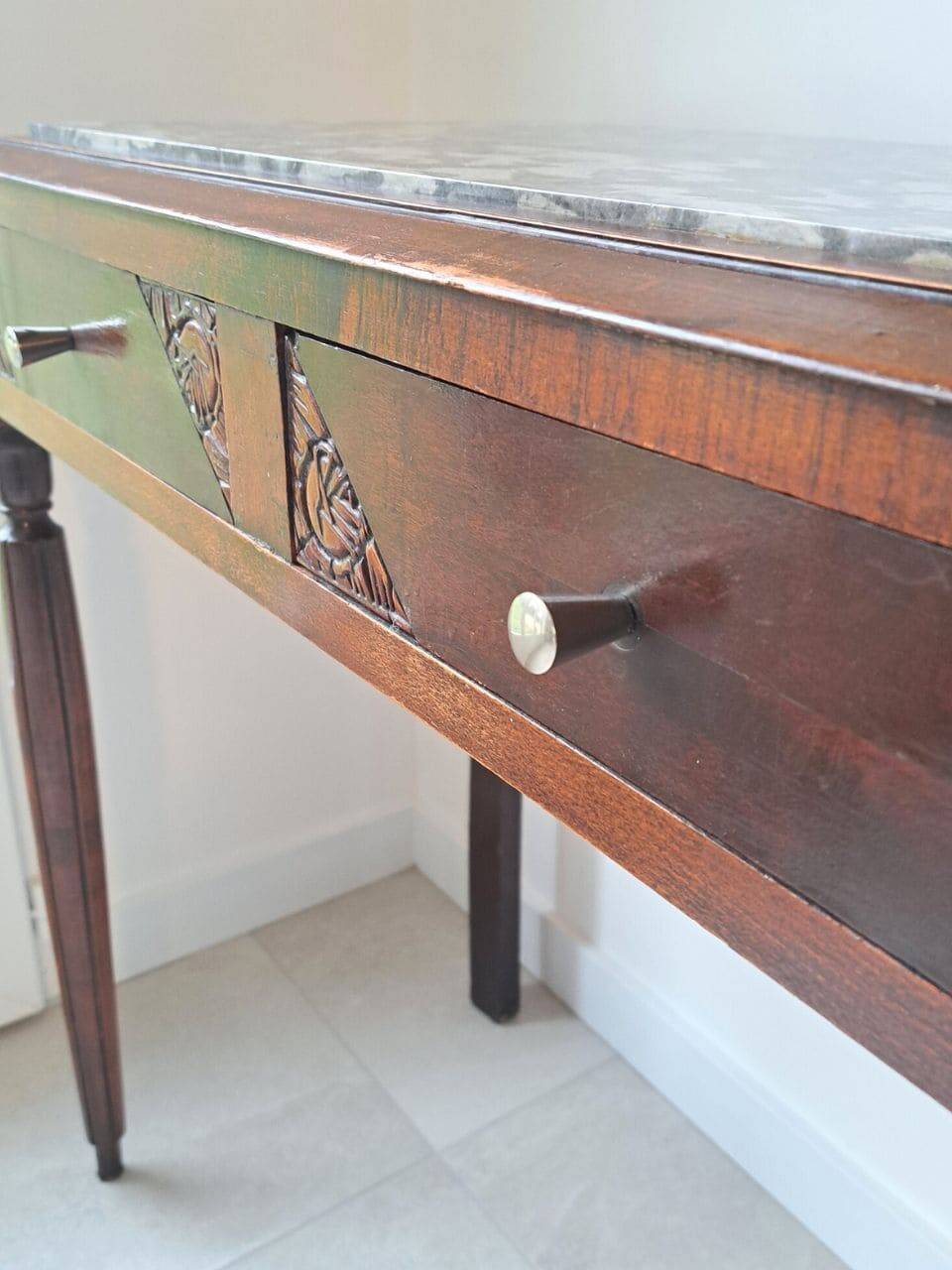 Art Deco Wooden and Marble Console Table