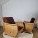 Pair of "Corbeille" armchairs in solid oak and chocolate velvet – S